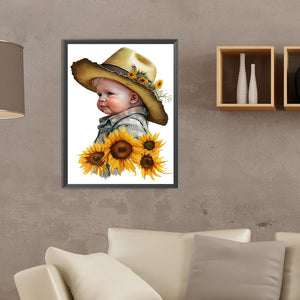 Sunflower Cowboy Kids 30*40CM (canvas) Full Round Drill Diamond Painting