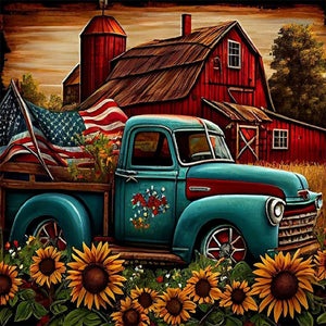 Sunflower Blue Car 40*40CM (canvas) Full Round Drill Diamond Painting