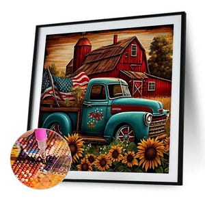 Sunflower Blue Car 40*40CM (canvas) Full Round Drill Diamond Painting