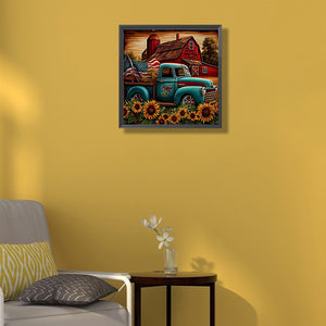 Sunflower Blue Car 40*40CM (canvas) Full Round Drill Diamond Painting