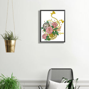 Flowers And Pocket Watches 30*40CM (canvas) Partial Special-Shaped Drill Diamond Painting