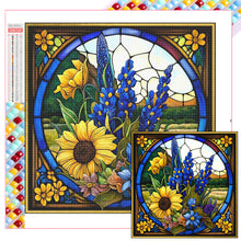 Load image into Gallery viewer, Stained Glass Sunflower Bush 35*35CM (canvas) Full Square Drill Diamond Painting
