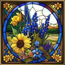 Load image into Gallery viewer, Stained Glass Sunflower Bush 35*35CM (canvas) Full Square Drill Diamond Painting
