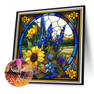 Stained Glass Sunflower Bush 35*35CM (canvas) Full Square Drill Diamond Painting