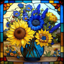 Load image into Gallery viewer, Stained Glass Sunflower Bush 35*35CM (canvas) Full Square Drill Diamond Painting
