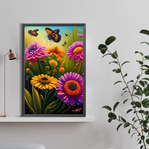 Flower Butterfly 40*60CM (canvas) Full Round Drill Diamond Painting