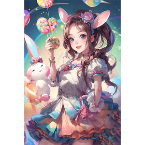 Lollipop Bunny Girl 40*60CM (canvas) Full Round AB Drill Diamond Painting