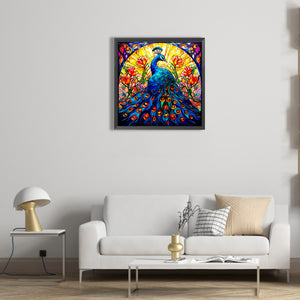 Glass Colored Peacock 50*50CM (canvas) Full Round Drill Diamond Painting