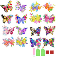 Load image into Gallery viewer, DIY Diamonds Painting Stickers Kit Paint by Numbers 4Pcs Butterflies with Flower
