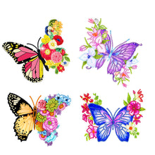 Load image into Gallery viewer, DIY Diamonds Painting Stickers Kit Paint by Numbers 4Pcs Butterflies with Flower
