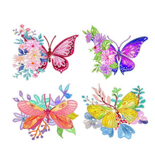 Load image into Gallery viewer, DIY Diamonds Painting Stickers Kit Paint by Numbers 4Pcs Butterflies with Flower
