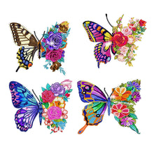 Load image into Gallery viewer, DIY Diamonds Painting Stickers Kit Paint by Numbers 4Pcs Butterflies with Flower
