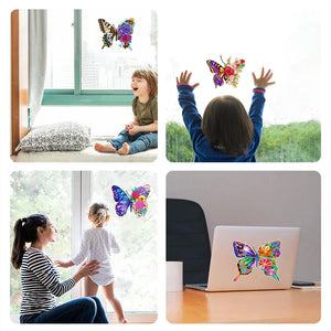 DIY Diamonds Painting Stickers Kit Paint by Numbers 4Pcs Butterflies with Flower