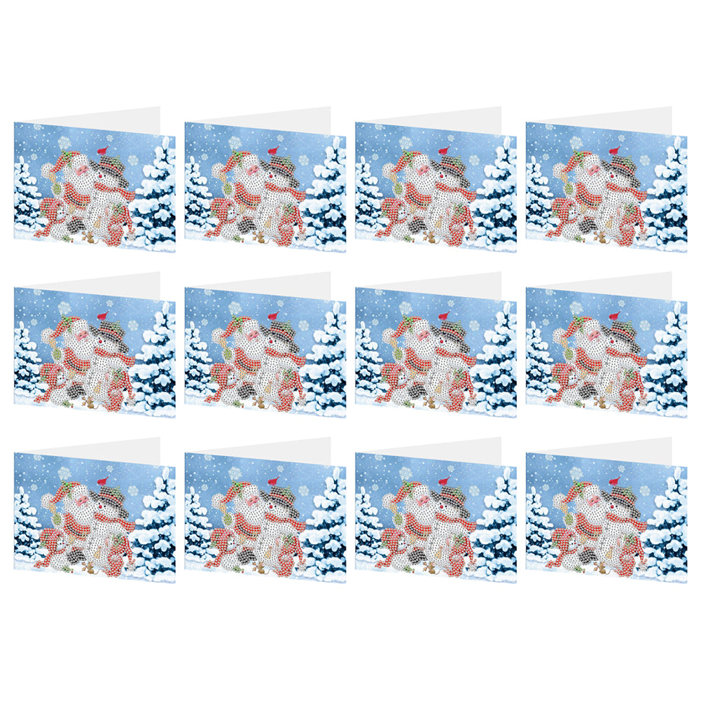 Christmas Diamond Drawing Holiday Card Snowmen 12PCS Crystal Rhinestone Card DIY