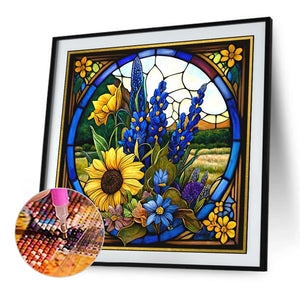 Stained Glass Sunflower 45*45CM (canvas) Full Round Drill Diamond Painting