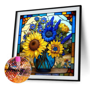 Stained Glass Sunflower 45*45CM (canvas) Full Round Drill Diamond Painting