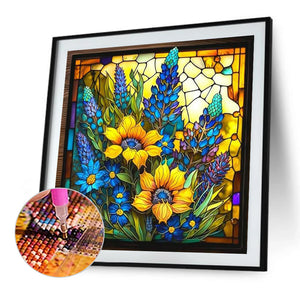 Stained Glass Sunflower 45*45CM (canvas) Full Round Drill Diamond Painting