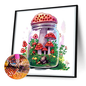 Glass Bottle Mushroom House 30*30CM (canvas) Partial Special-Shaped Drill Diamond Painting