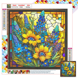 Flower Glass Painting 35*35CM (canvas) Full Square Drill Diamond Painting