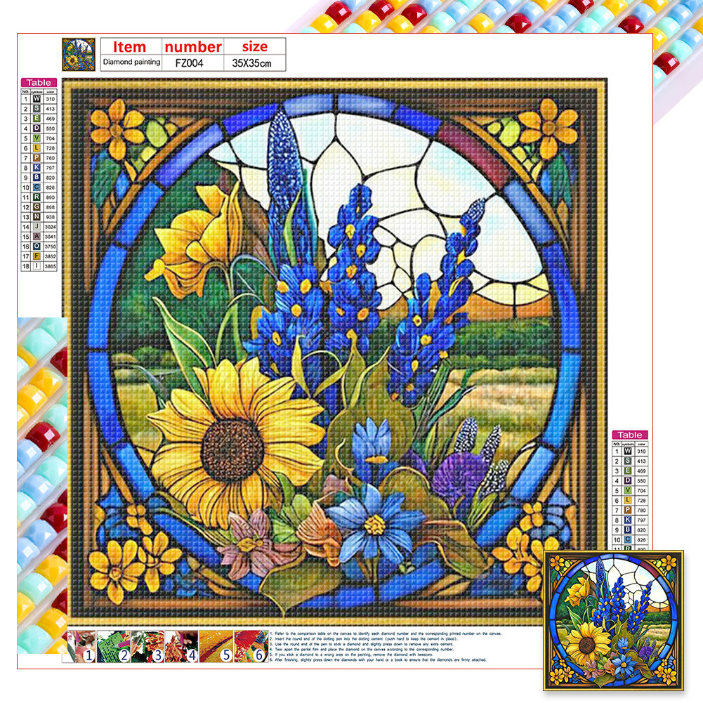 Flower Glass Painting 35*35CM (canvas) Full Square Drill Diamond Painting