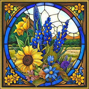 Flower Glass Painting 35*35CM (canvas) Full Square Drill Diamond Painting