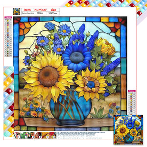 Flower Glass Painting 35*35CM (canvas) Full Square Drill Diamond Painting