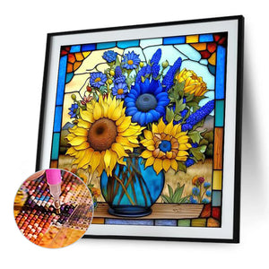 Flower Glass Painting 35*35CM (canvas) Full Square Drill Diamond Painting