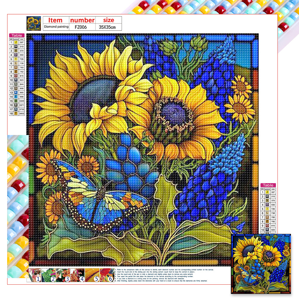 Flower Glass Painting 35*35CM (canvas) Full Square Drill Diamond Painting