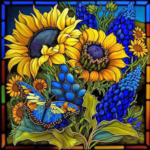 Flower Glass Painting 35*35CM (canvas) Full Square Drill Diamond Painting