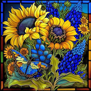 Flower Glass Painting 35*35CM (canvas) Full Square Drill Diamond Painting