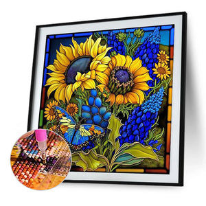 Flower Glass Painting 35*35CM (canvas) Full Square Drill Diamond Painting