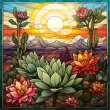 Load image into Gallery viewer, Stained Glass Cactus Flower 30*30CM (canvas) Full Round Drill Diamond Painting
