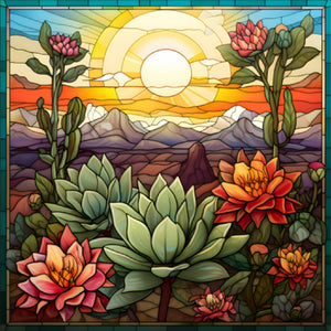 Stained Glass Cactus Flower 30*30CM (canvas) Full Round Drill Diamond Painting