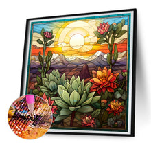 Load image into Gallery viewer, Stained Glass Cactus Flower 30*30CM (canvas) Full Round Drill Diamond Painting
