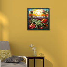 Load image into Gallery viewer, Stained Glass Cactus Flower 30*30CM (canvas) Full Round Drill Diamond Painting
