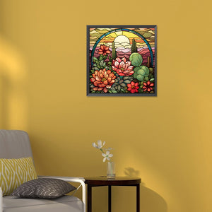 Cactus Flower Glass Painting 30*30CM (canvas) Full Round Drill Diamond Painting