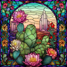 Load image into Gallery viewer, Stained Glass Cactus Flower 30*30CM (canvas) Full Round Drill Diamond Painting
