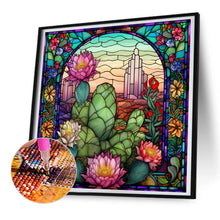 Load image into Gallery viewer, Stained Glass Cactus Flower 30*30CM (canvas) Full Round Drill Diamond Painting
