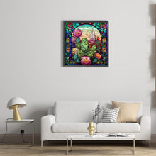 Load image into Gallery viewer, Stained Glass Cactus Flower 30*30CM (canvas) Full Round Drill Diamond Painting
