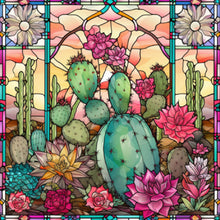 Load image into Gallery viewer, Stained Glass Cactus Flower 30*30CM (canvas) Full Round Drill Diamond Painting
