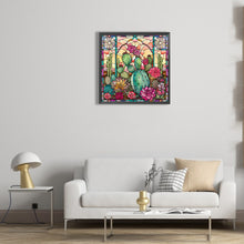 Load image into Gallery viewer, Stained Glass Cactus Flower 30*30CM (canvas) Full Round Drill Diamond Painting
