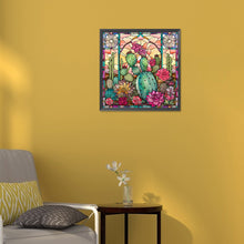 Load image into Gallery viewer, Stained Glass Cactus Flower 30*30CM (canvas) Full Round Drill Diamond Painting
