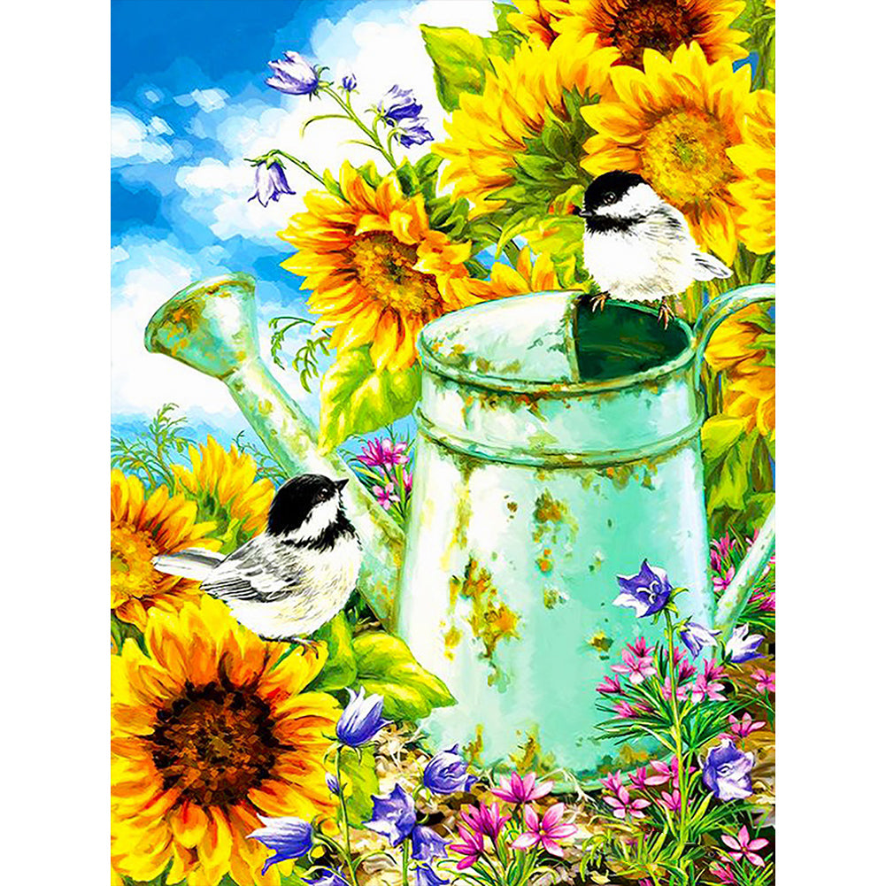 Sunflower Shower With Bird 30*40CM (canvas) Full Round Drill Diamond Painting