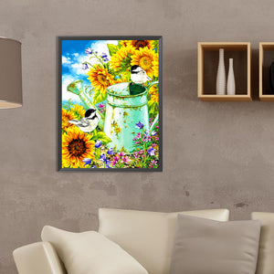 Sunflower Shower With Bird 30*40CM (canvas) Full Round Drill Diamond Painting