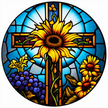 Load image into Gallery viewer, Cross With Sunflowers 50*50CM (canvas) Full Round Drill Diamond Painting
