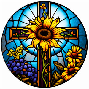 Cross With Sunflowers 50*50CM (canvas) Full Round Drill Diamond Painting