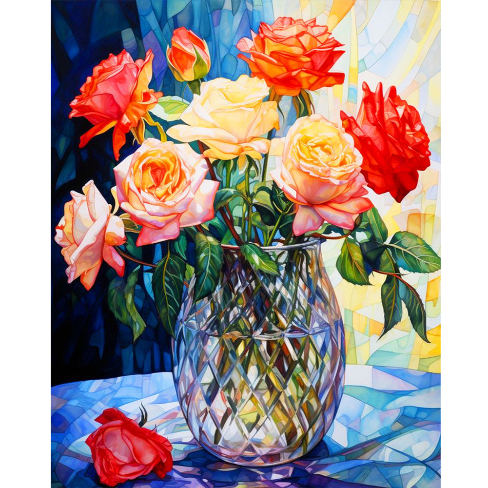 Glass Rose Rose 40*50CM (canvas) Full Round Drill Diamond Painting