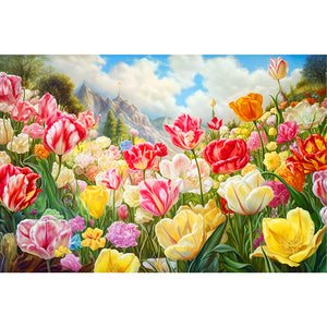 Blooming Tulip Field 60*40CM (canvas) Full Round Drill Diamond Painting