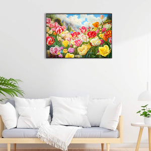 Blooming Tulip Field 60*40CM (canvas) Full Round Drill Diamond Painting