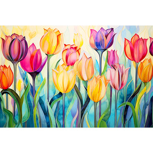 Glass Tulip Field 60*40CM (canvas) Full Round Drill Diamond Painting